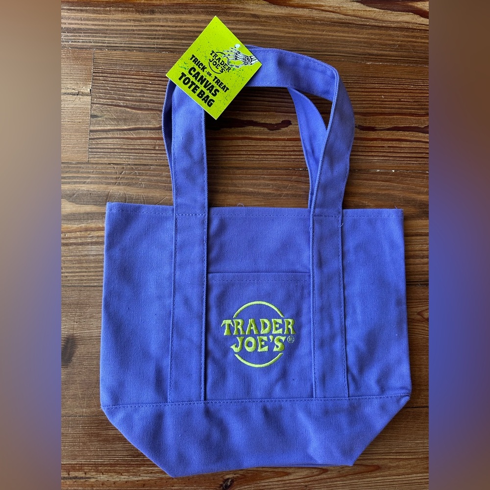 Trader Joe’s Mini Canvas Tote Bag Halloween Trick or Treat Purple & Orange NWT